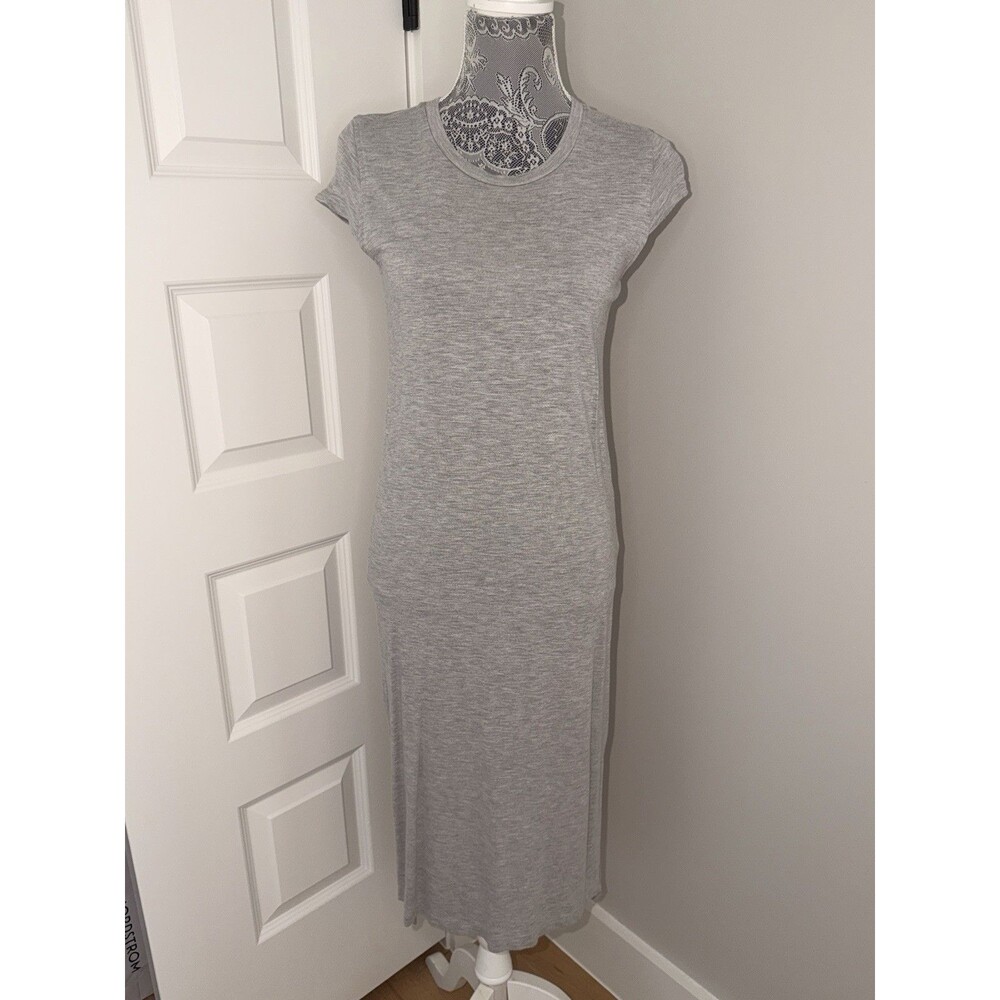 Jessica Simpson Heather Gray T-Shirt Maxi Dress with Side Slits, Size Small